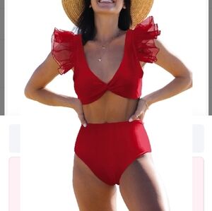 Chic Red Ruffle Bikini